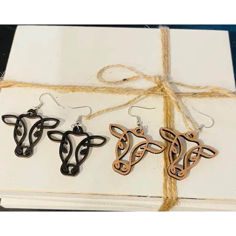 Wood Cow Earrings