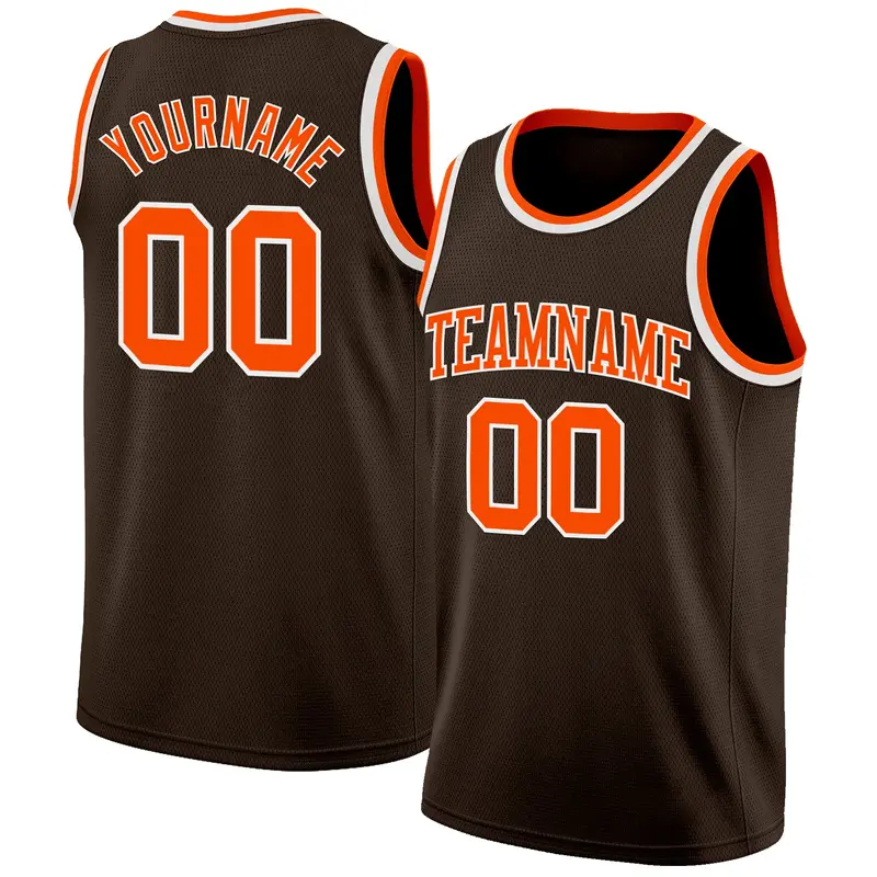 Custom Brown Orange-White Authentic Basketball Jersey