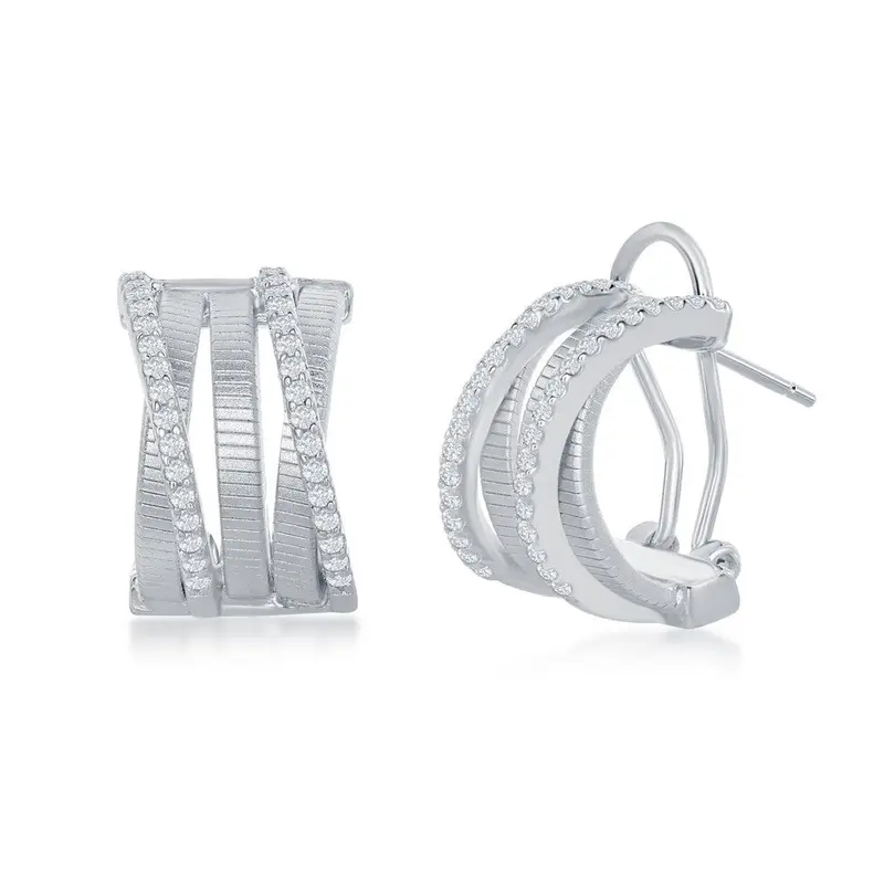 Sterling Silver Designer Earrings, Set with CZ, Bonded with Platinium