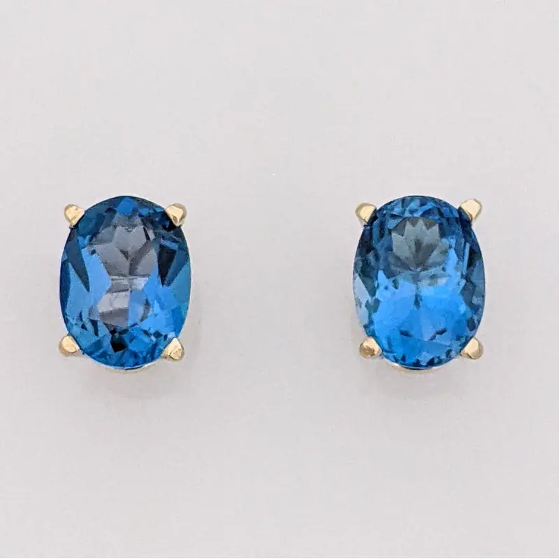 14K WHITE LONDON BLUE TOPAZ OVAL 6X8 ESTATE STUD EARRINGS 2.2 GRAMS