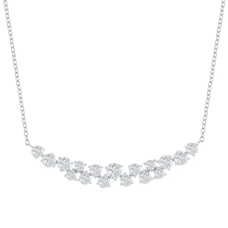 Sterling Silver Round CZ Curved Bar Necklace