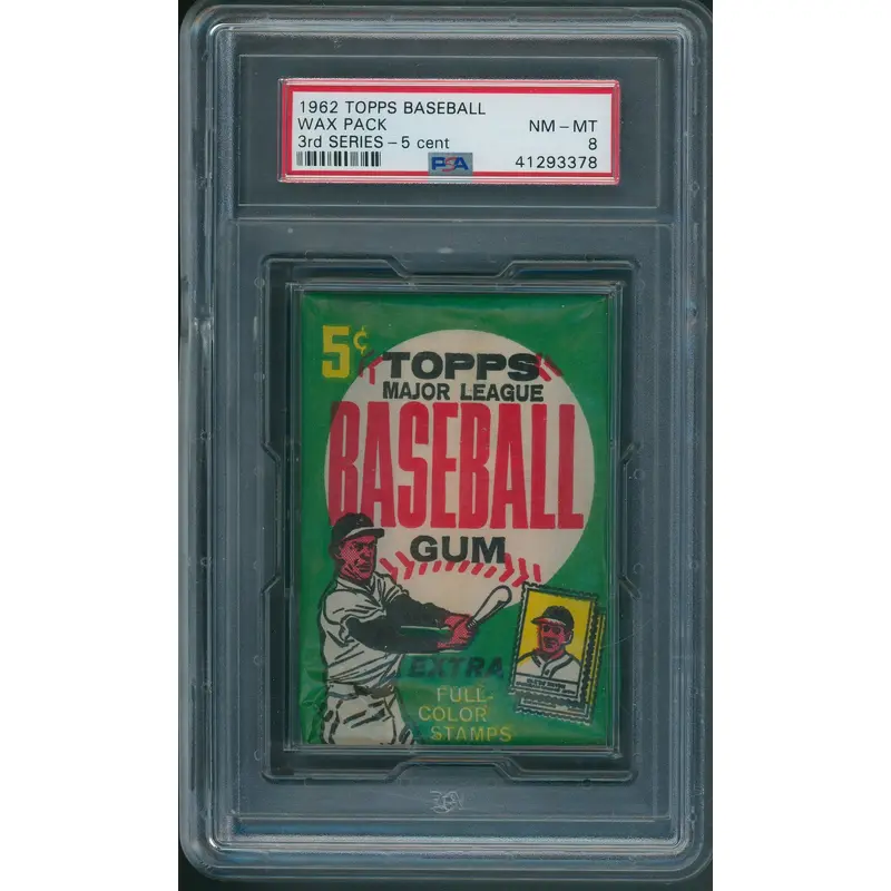 1962 Topps Baseball Unopened 3rd Series Wax Pack PSA 8