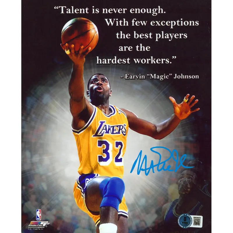 Lakers Magic Johnson Authentic Signed 8x10 Vertical Quote Photo BAS Witnessed 1