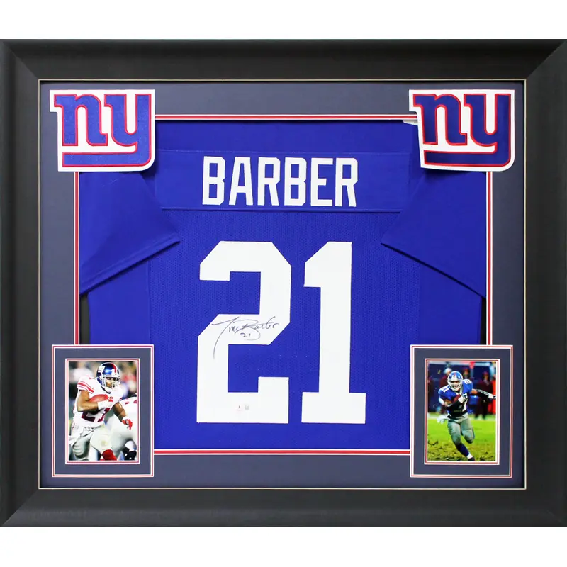 Tiki Barber Authentic Signed Blue Pro Style Framed Jersey BAS Witnessed