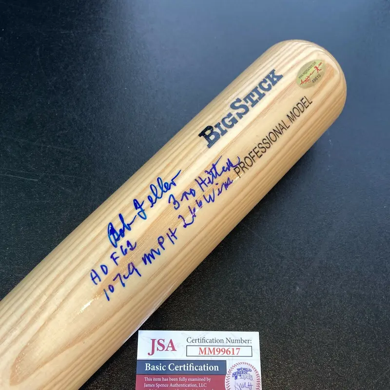 Bob Feller Signed Heavily Inscribed STATS Baseball Bat JSA COA
