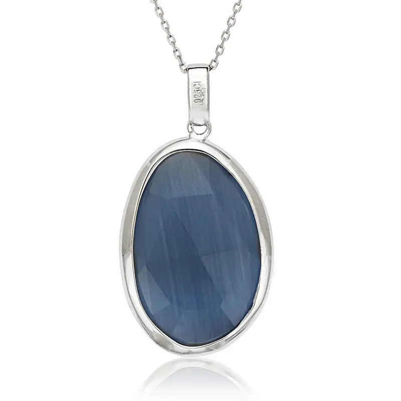 Sterling Silver Denim Blue Cat?s Eye Necklace
