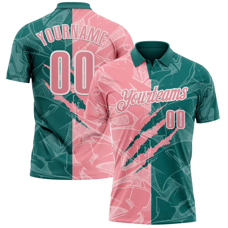 Custom Graffiti Pattern Medium Pink Teal-White 3D Scratch Performance Polo Shirt