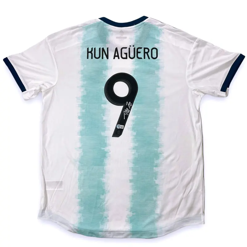 Kun Aguero Autographed Argentina Soccer Jersey - Beckett