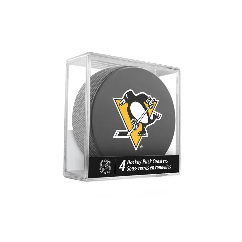 NHL Pittsburgh Penguins Hockey Puck Drink Coasters (4-Pack) In Cube