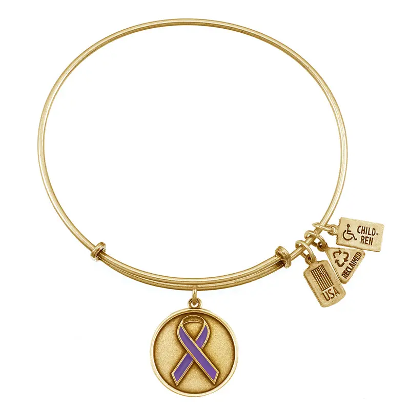 Purple Awareness Ribbon Charm Bangle