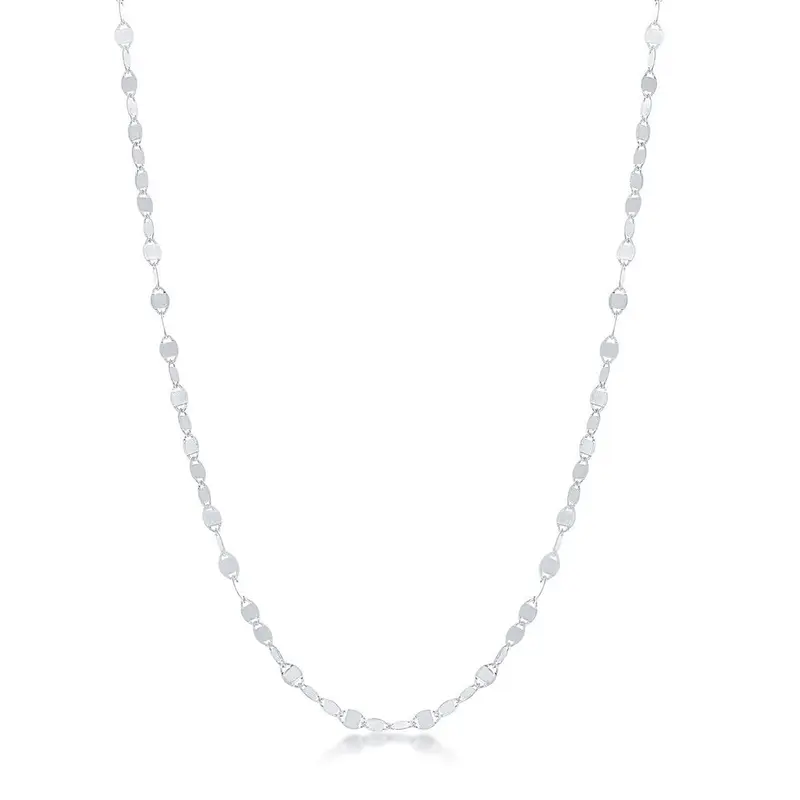 Sterling Silver, Flat Mirror Oval Chain - Rhodium Plated