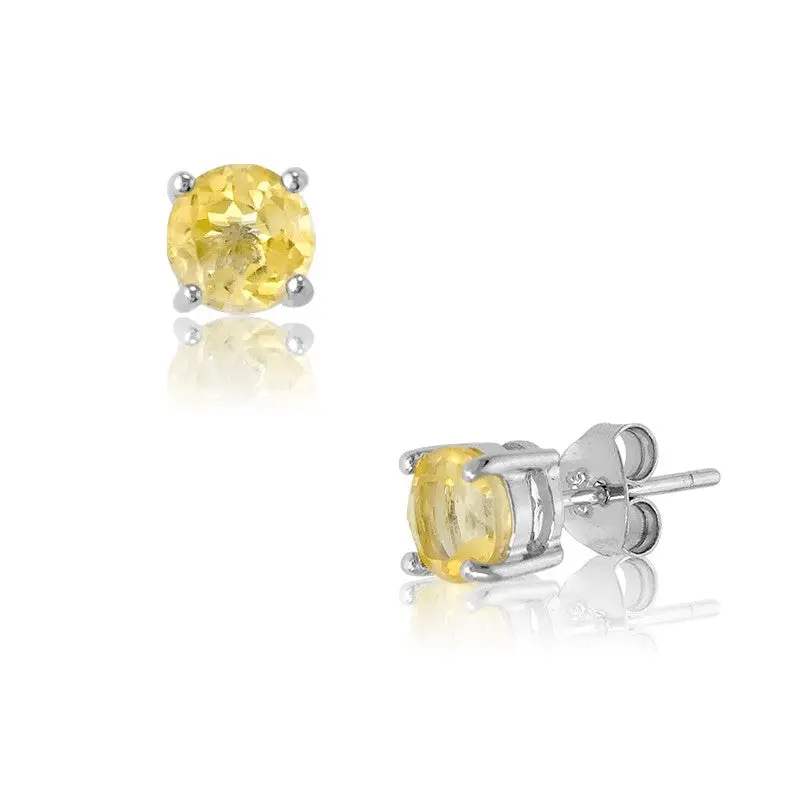 Sterling Silver Round Citrine Gem Studs