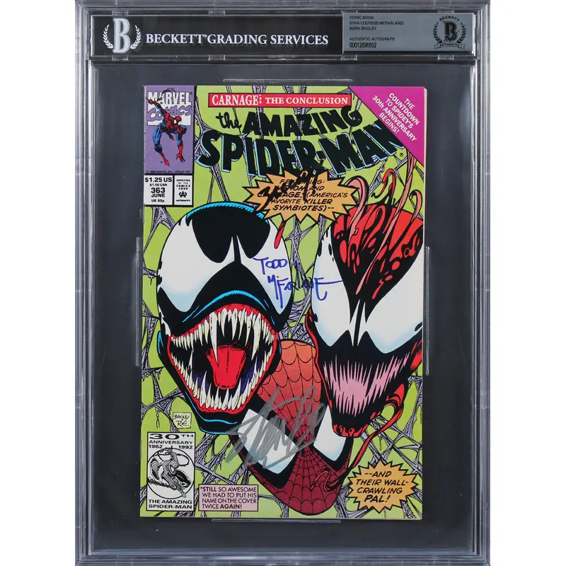 (3) Stan Lee, McFarlane & Bagley Signed Spider-Man #363 Carnage Comic BAS Slab