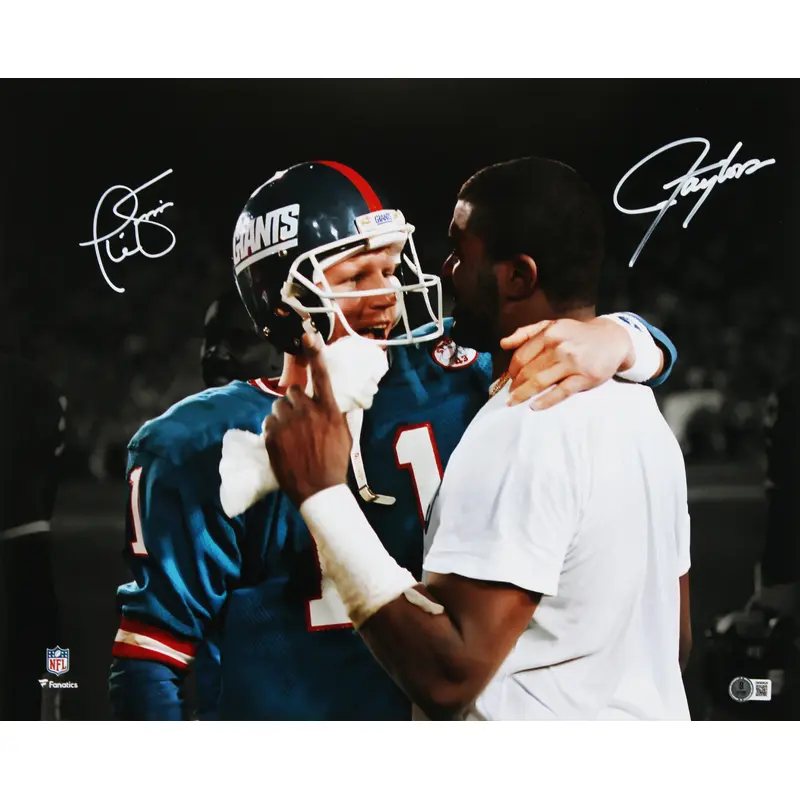 Giants Lawrence Taylor & Phil Simms Signed 16x20 Horizontal Spotlight Photo BAS