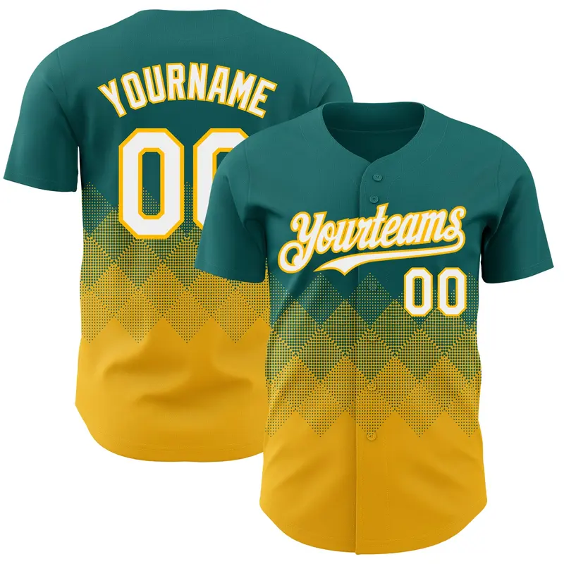 Custom Teal White-Gold 3D Gradient Square Shape Authentic Baseball Jersey