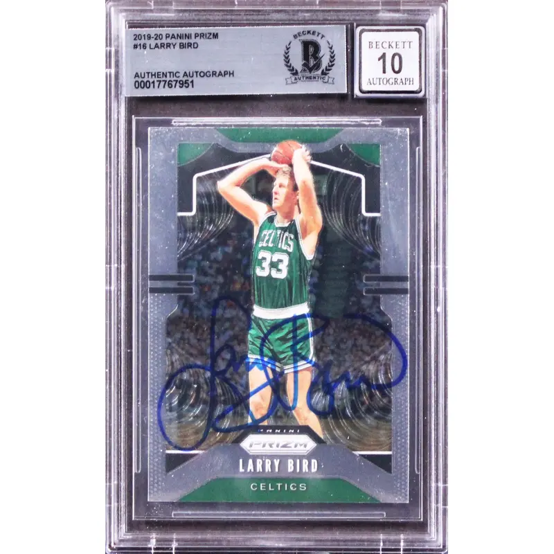 Celtics Larry Bird Signed 2019 Panini Prizm #16 Card Auto 10! BAS Slabbed