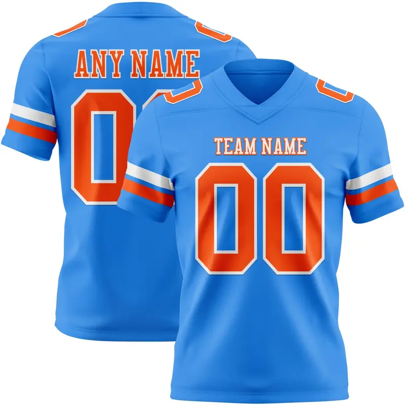 Custom Powder Blue Orange-White Mesh Authentic Football Jersey