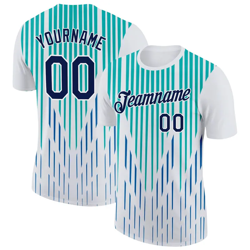 Custom White Navy Blue-Aqua 3D Esports Performance T-Shirt