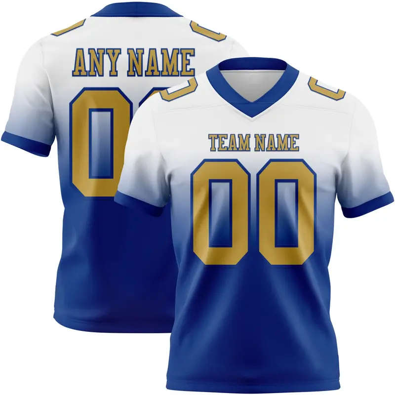 Custom White Old Gold-Royal Mesh Authentic Fade Fashion Football Jersey