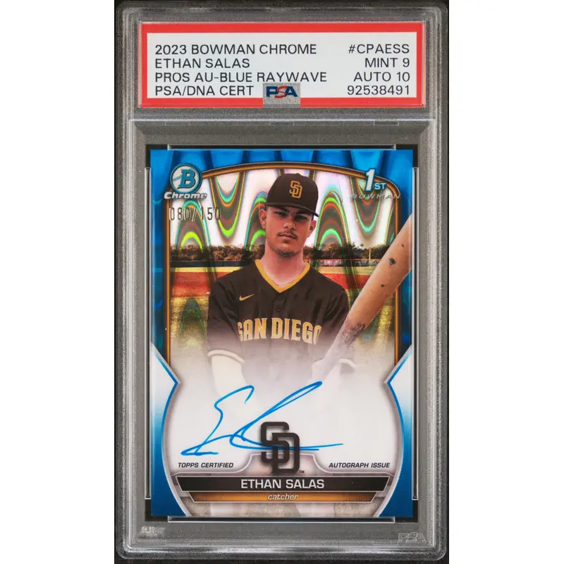 Ethan Salas 2023 Bowman Chrome Blue Raywave Auto #80/150 PSA 9 Auto 10