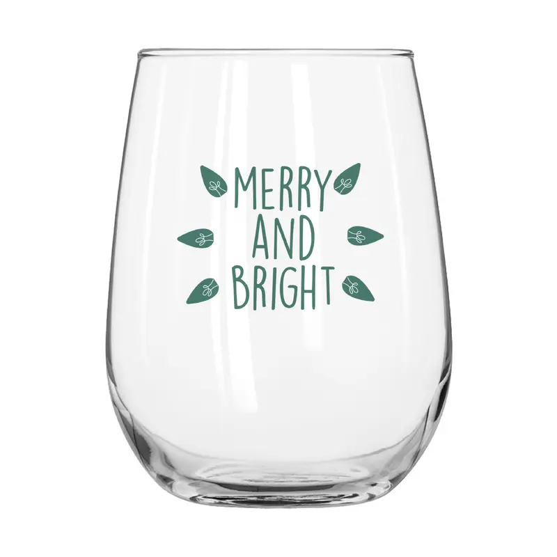 Christmas Merry and Bright 16oz Glass Curved Beverage