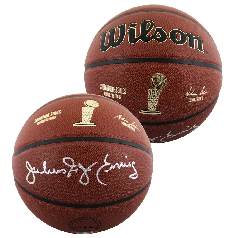 76ers Julius "Dr. J" Erving Signed Wilson Trophy Series Basketball BAS Witnessed