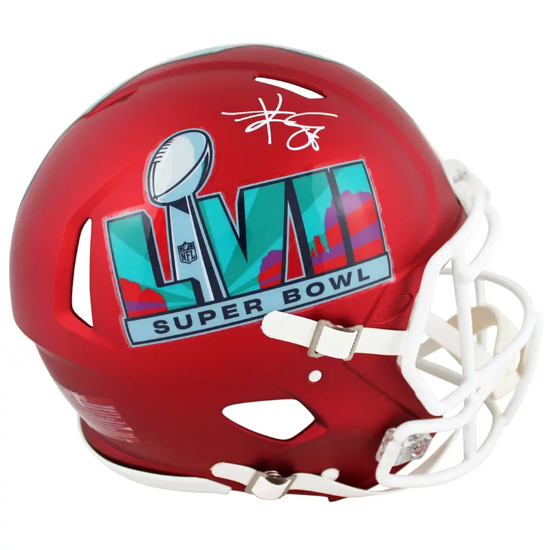 Chiefs Travis Kelce Signed SB LVII Champs Full Size Speed Proline Helmet BAS Wit