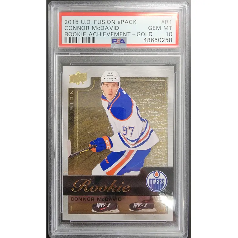 Connor McDavid 2015 Upper Deck Fusion ePack Rookie Achievement Gold PSA 10 Gem Mint