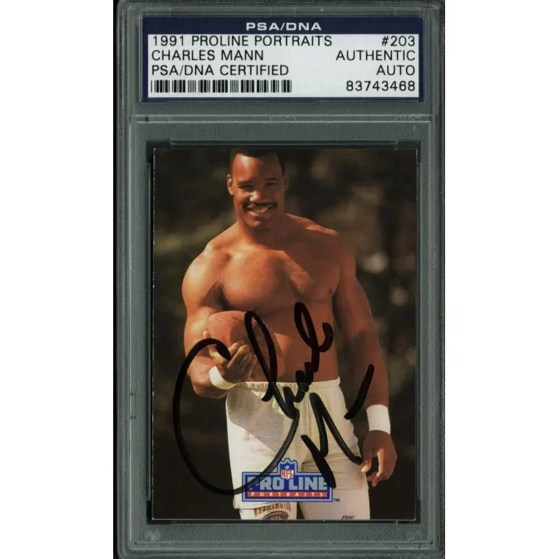 Redskins Charles Mann Signed Card 1991 Proline Portraits #203 PSA/DNA Slabbed