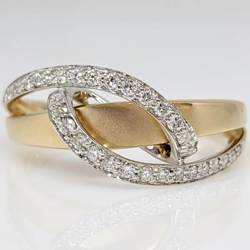 14K .30 CARAT TOTAL WEIGHT SI1 H DIAMOND ROUND (30) SWIRL TOP ESTATE BAND 3.1 GRAMS