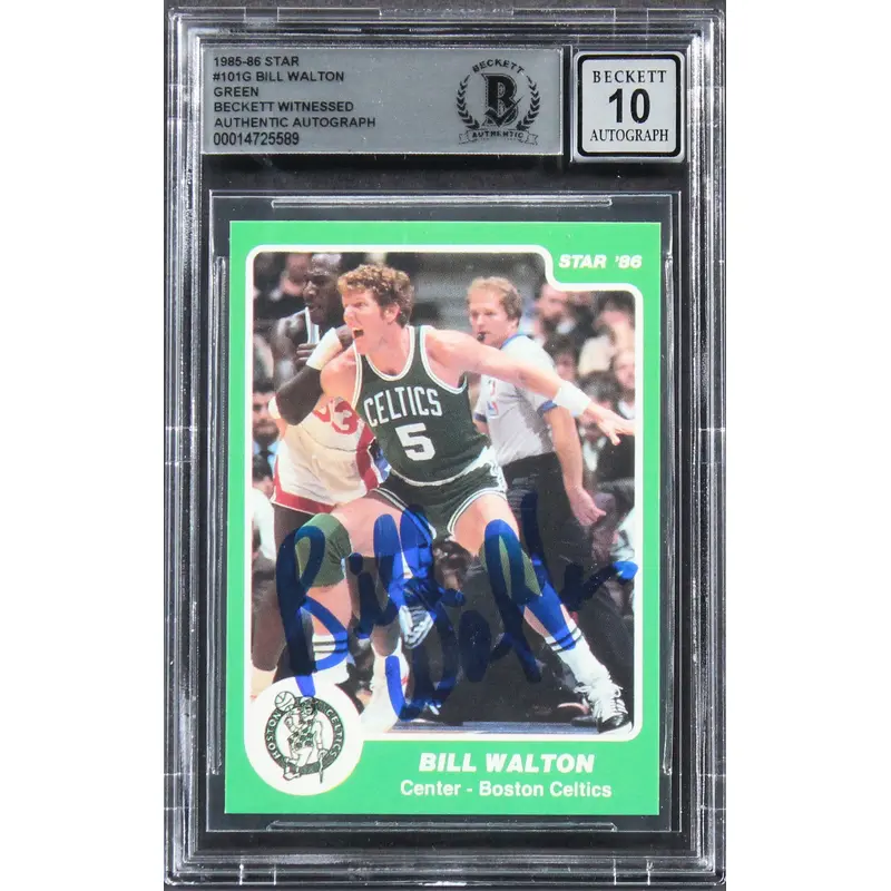 Celtics Bill Walton Authentic Signed 1985 Star #101G Green Card Auto 10 BAS Slab
