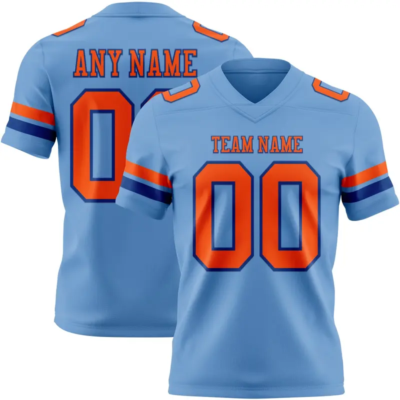 Custom Light Blue Orange-Royal Mesh Authentic Football Jersey