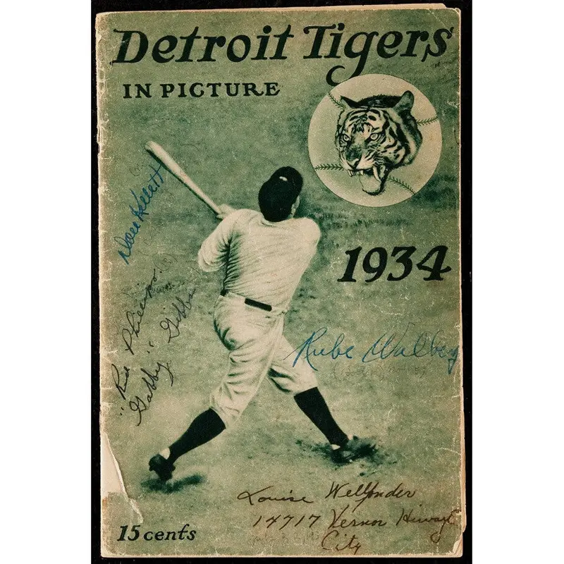 Incredible 1934 Detroit Tigers AL Champs Team Signed Program 34 Sigs JSA COA