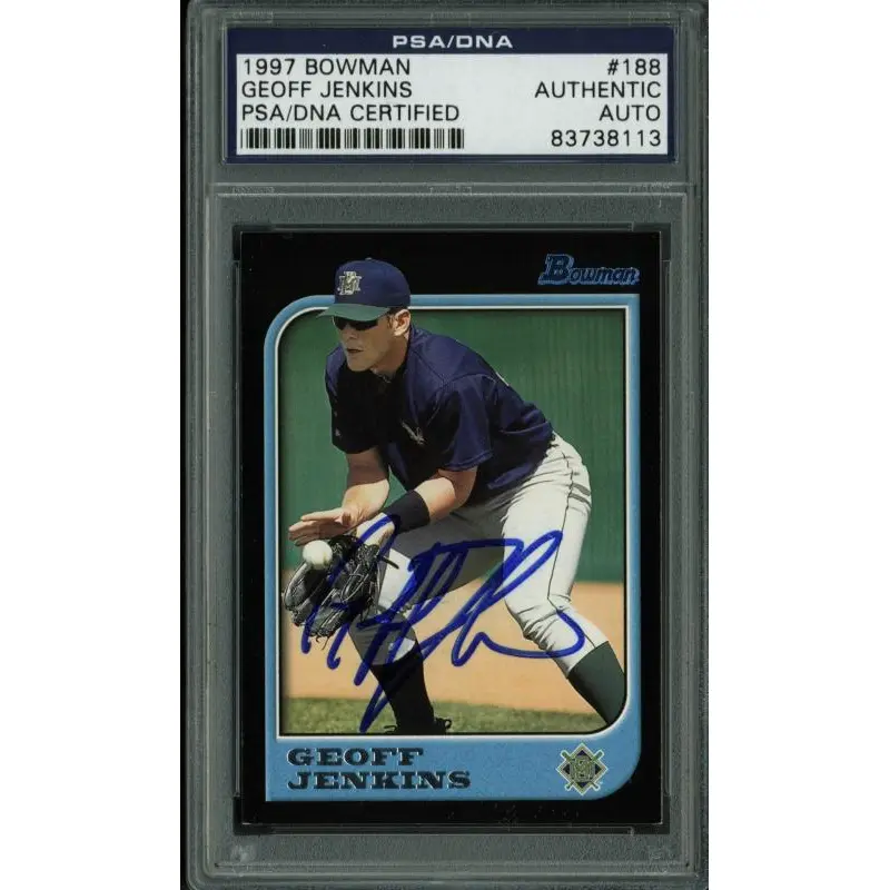 Brewers Geoff Jenkins Authentic Signed Card 1997 Bowman #188 PSA/DNA Slabbed
