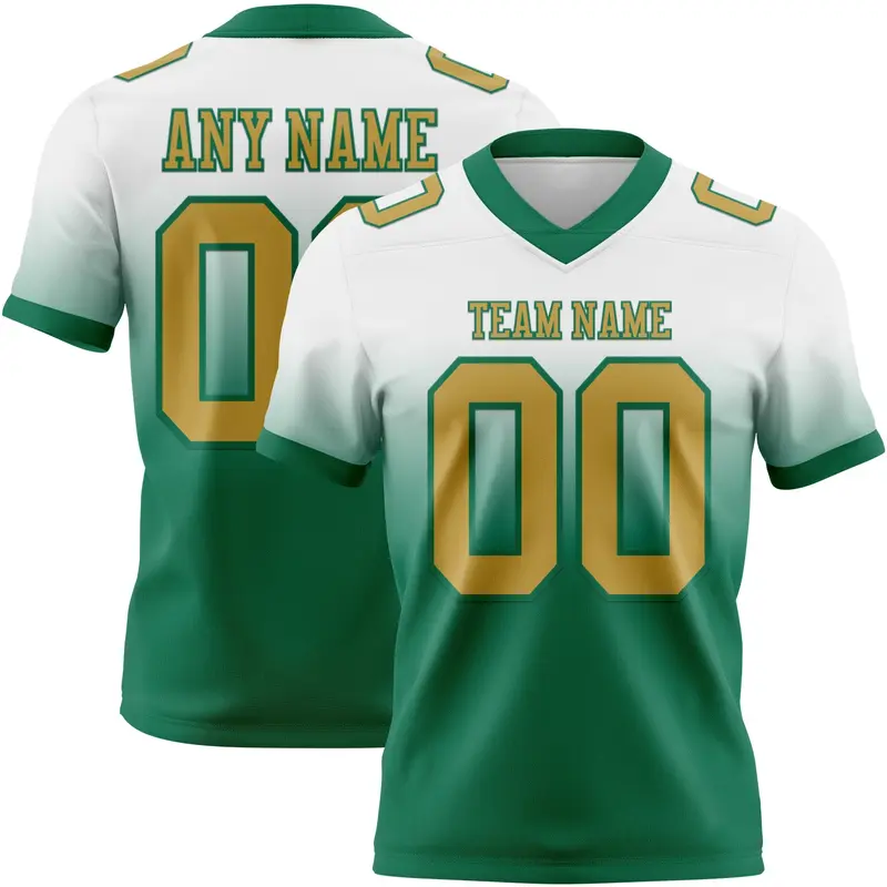 Custom White Old Gold-Kelly Green Mesh Authentic Fade Fashion Football Jersey
