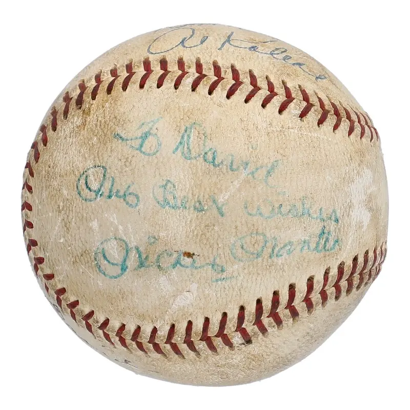 Mickey Mantle "To David" Signed 1956 Game Used American League Baseball Beckett