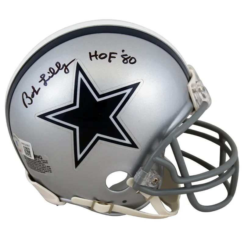Cowboys Bob Lilly "HOF 80" Authentic Signed Silver Rep Mini Helmet BAS Witnessed
