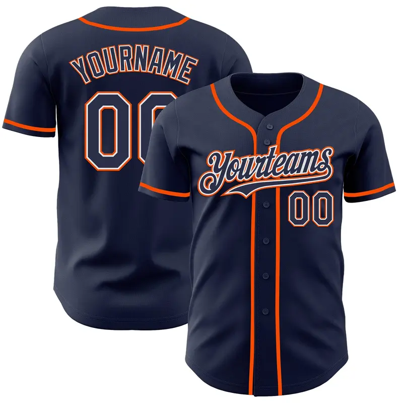 Custom Navy White-Orange Authentic Baseball Jersey