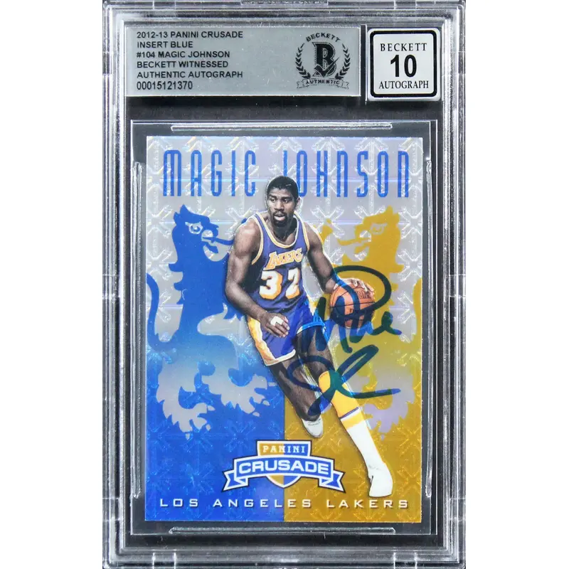 Lakers Magic Johnson Signed 2012 Panini Crusade Blue #104 Card Auto 10! BAS Slab