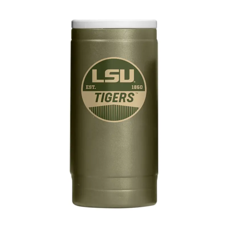 LSU  Badge Powder Coat Slim Can Coolie