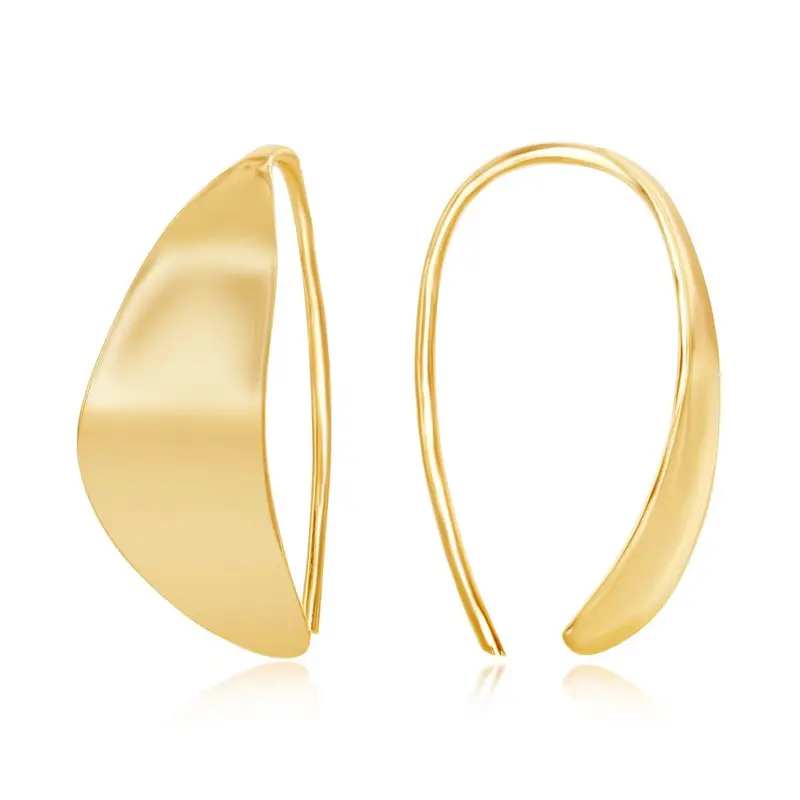 Sterling Silver Gold Plated Flat Crescent Moon Design Threader Earrings