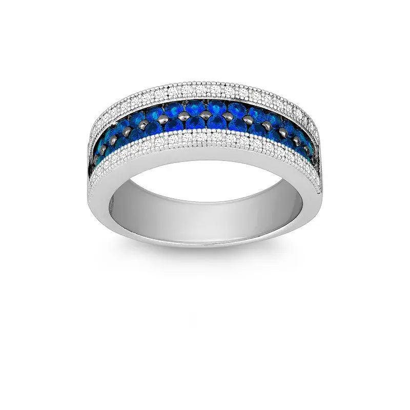 Sterling Silver Sapphire and White CZ Micro Pave Ring