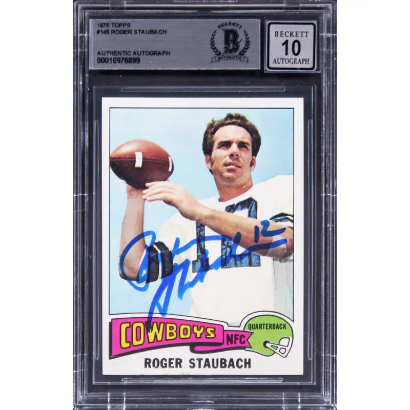 Cowboys Roger Staubach Authentic Signed 1975 Topps #145 Card Auto 10 BAS Slabbed