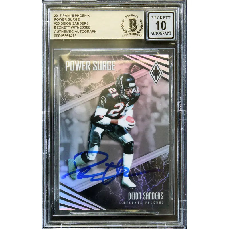 Deion Sanders  Signed 2017 Panini Phoenix Power Surge #25 Card Auto 10! BAS Slab