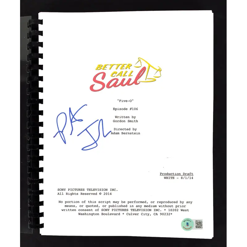 Patrick Fabian Authentic Signed Better Call Saul "Five-O" Tv Script BAS #BB37671