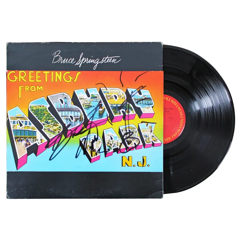 Bruce Springsteen Signed Asbury Park Album Cover W/ Vinyl w/ Guitar Sketch PSA