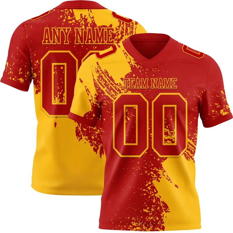 Custom Red Gold 3D Pattern Abstract Brush Stroke Mesh Authentic Football Jersey