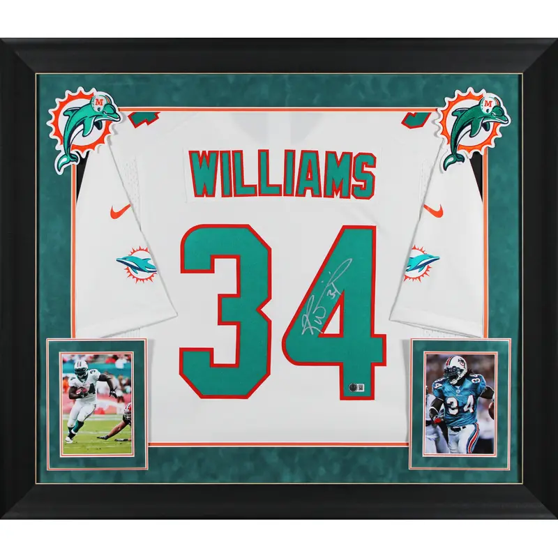 Dolphins Ricky Williams Signed White Nike Limited Framed Jersey BAS Witnessed