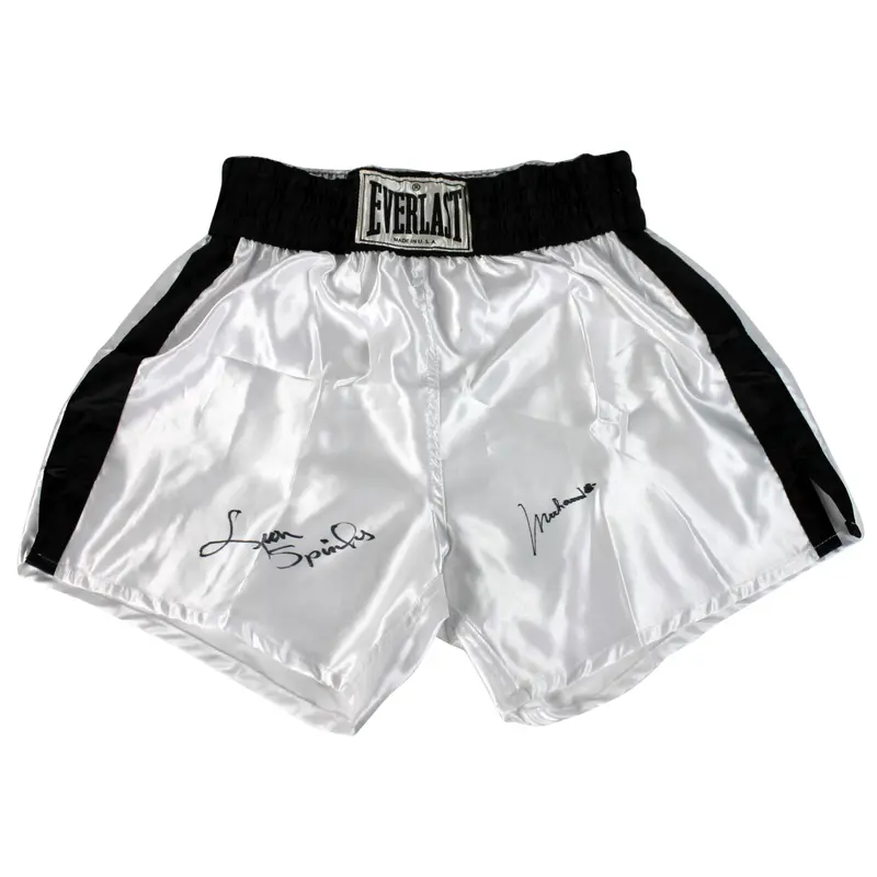 Muhammad Ali & Leon Spinks Authentic Signed Everlast Boxing Trunks BAS #A87594