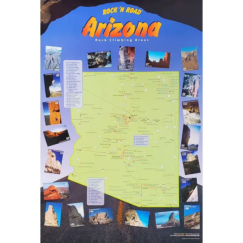Arizona Rock Climbing Map 24x36 Wall Poster - Rock 'N Road
